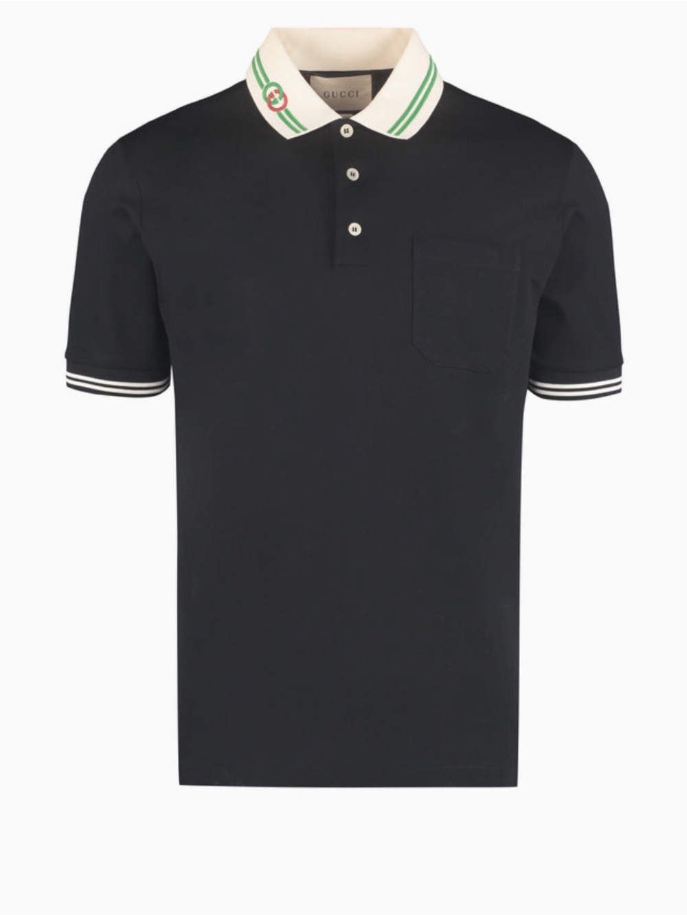 Gucci Black Polo with Cream Contrast Collar and Green Trim